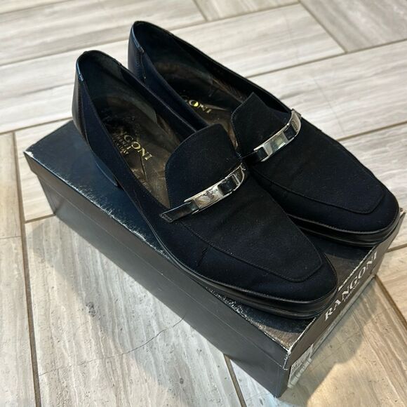 Rangoni Italian Eufemia Black Loafer Flats with Silver Buckle Detail US 9 - Picture 1 of 8